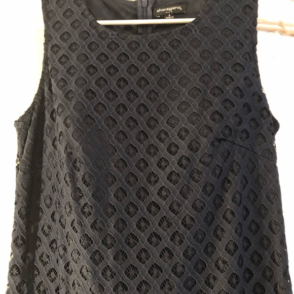 Sharagano Lace Navy Dress. Sleeveless. - Picture 4 of 7